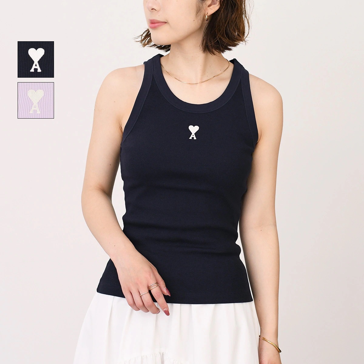 AMI PARIS アミパリス トップス タンクトップ Ami de Coeur コットンリブ FTK160 JE0117 レディース パープル