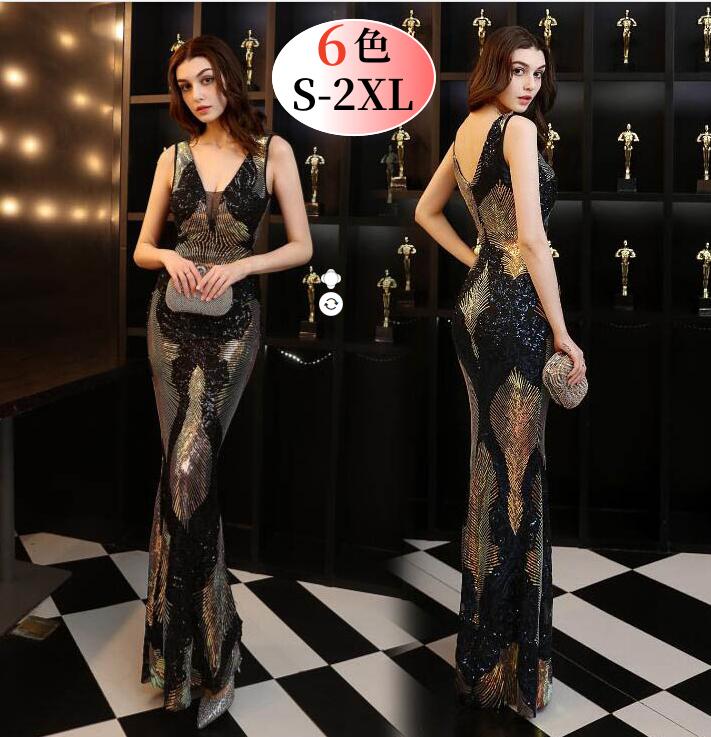 イブニングドレス カラードレス キレイめ マーメイド タイト 細身 スパンコール おしゃれ パーティドレス ナイトドレス ロングドレス カクテルドレス お呼ばれ 発表会 演奏会 二次会 披露宴 音楽会