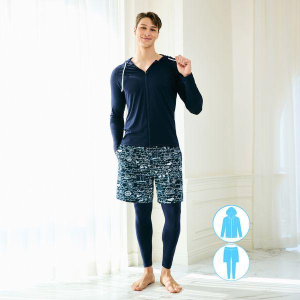 男性用ジップアップラッシュガードウォーターレギンスビーチショートパンツセットBEM Y902N_P395579217