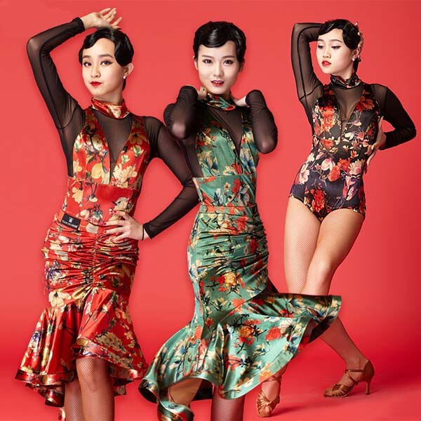 テンダンス ダンス衣装 演技服 レース 上下セット スタンダード 2点セット タンゴ服 黒 モダンドレス ワルツ 社交ダンス衣装 パーティー用 ステージ衣装 ダンスウエア イベントレッド グリーン