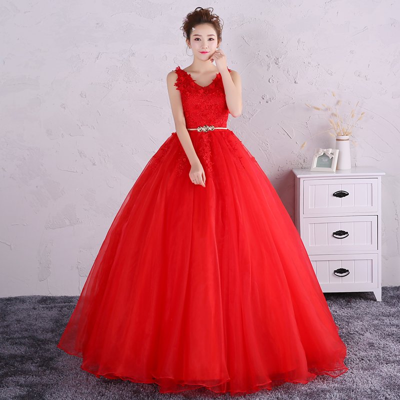 ロングドレス ウェディングドレス 花嫁 カラードレス 結婚式ドレス 披露宴 パーティードレス 赤色