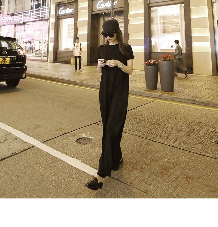 (HSIX)【短納期】ワンピース Tシャツワンピース Tシャツワンピ マキシ丈 アンクル丈 袖あり 半袖 ラウンドネック クルーネック Aライン きれいめ カジュアル シンプル 大人 上品 おしゃれ