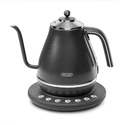 DeLonghi (デロンギ) 電気カフェケトル アイコナ KBOE1230J-GY 温度調整機能付き ステンレス ハンドドリップ 1.0L ワンプッシュ5段階温度設定 20分保温機能 正確な注ぎ心