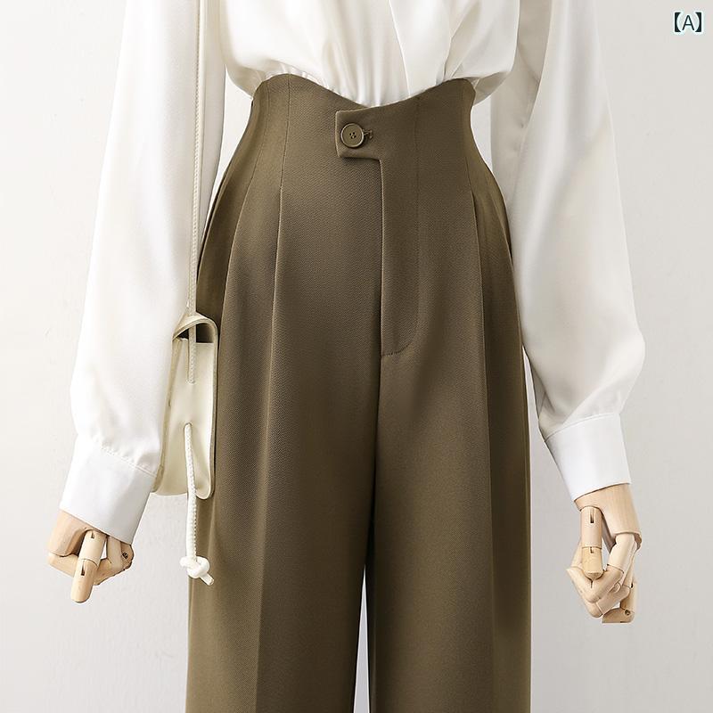 スラックス 秋 レディース ハイウエスト パンツ ストレートレッグ 通勤 ボトムス 快適 テーパード スリム カジュアル キュロット ズボン