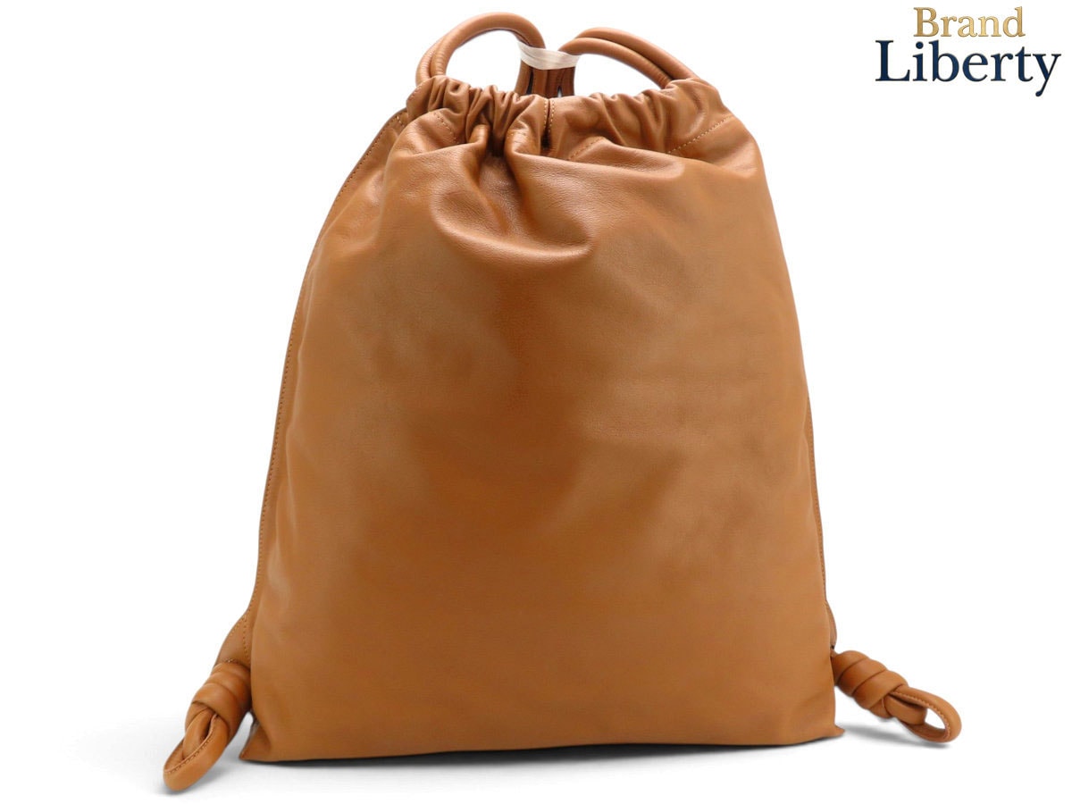 未使用ロエベLOEWEヤゴノットアナグラムドローストリングバックパックリュックサック巾着型ブラウンレザー304.10.J94