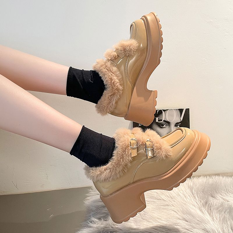 太ヒール 厚底靴 おしゃれ 可愛い 百掛け 裹起毛 ふわふわ 小革靴 身長アップ 美脚 高級感 ウォーム ショットブーツ マーディンブーツ メリージェーンシューズ スノーブーツ30%制限