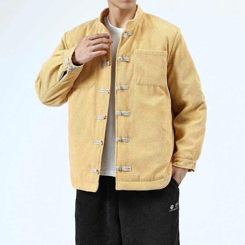 超目玉品中綿ジャケットダウン風コートメンズチャイナ風立ち襟コーデュロイ長袖暖かい紳士防寒秋冬厚アウターアウトドア通勤通学おしゃれ