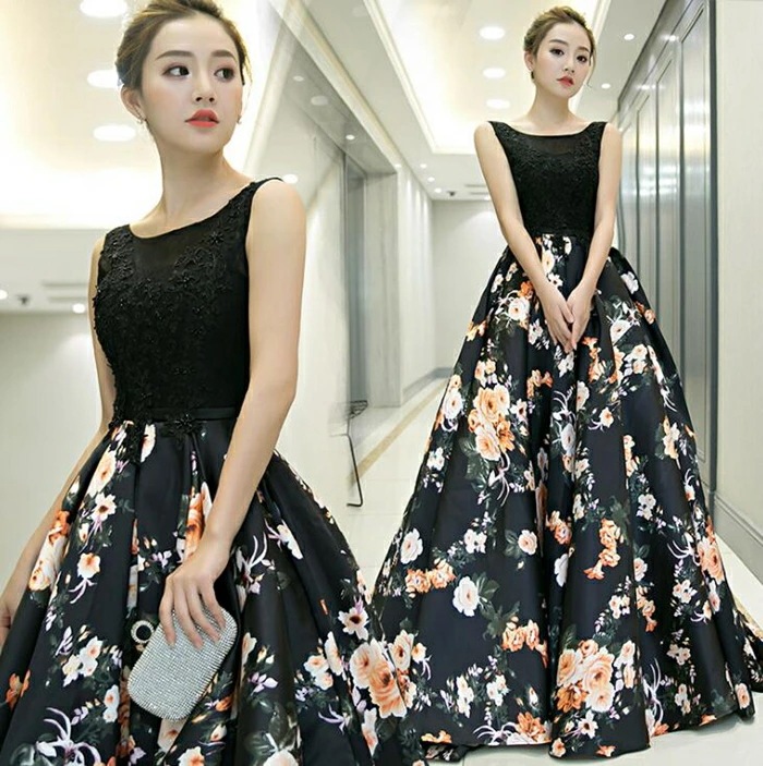 パーティードレス longdress ロングドレス 花柄 ワンピース パーティドレス 袖あり　ウェディングドレス ウエディング ドレス 二次会 花嫁 ブライズメイド お呼ばれ ワンピース ミモレ丈