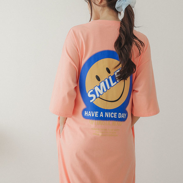 国産 純綿 笑顔 半袖 ロングワンピース ホームウェア 夏パジャマ