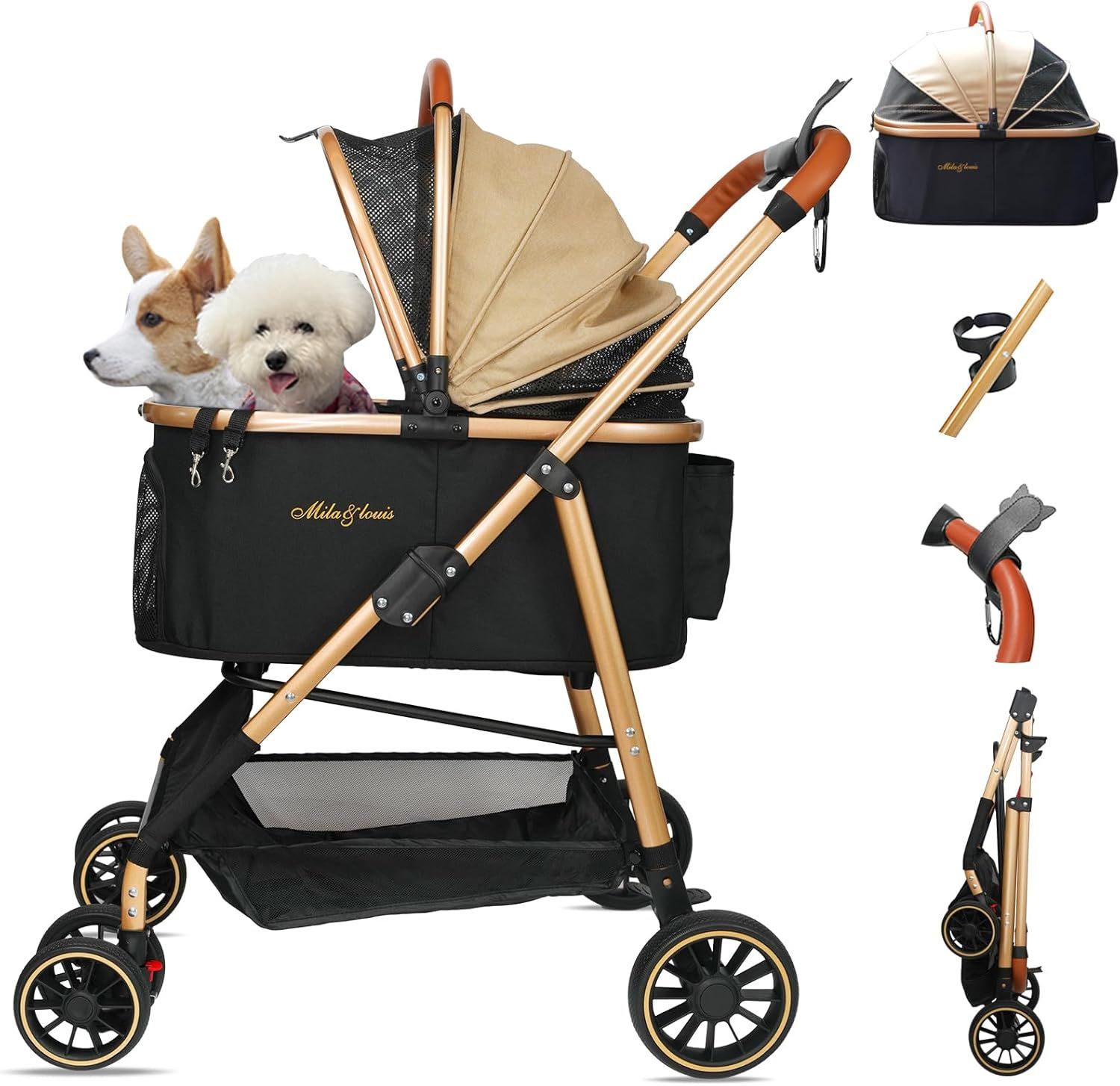 ペットカート分離型 取り外し可能 軽量ファッション 犬 カート4輪耐摩耗 犬用カート 犬 バギー ワンタッチ折りたたみ ペットバギー 衝撃吸収ユニバーサルホイール後輪片足ブレーキ 犬カート 小型犬用 7,940円