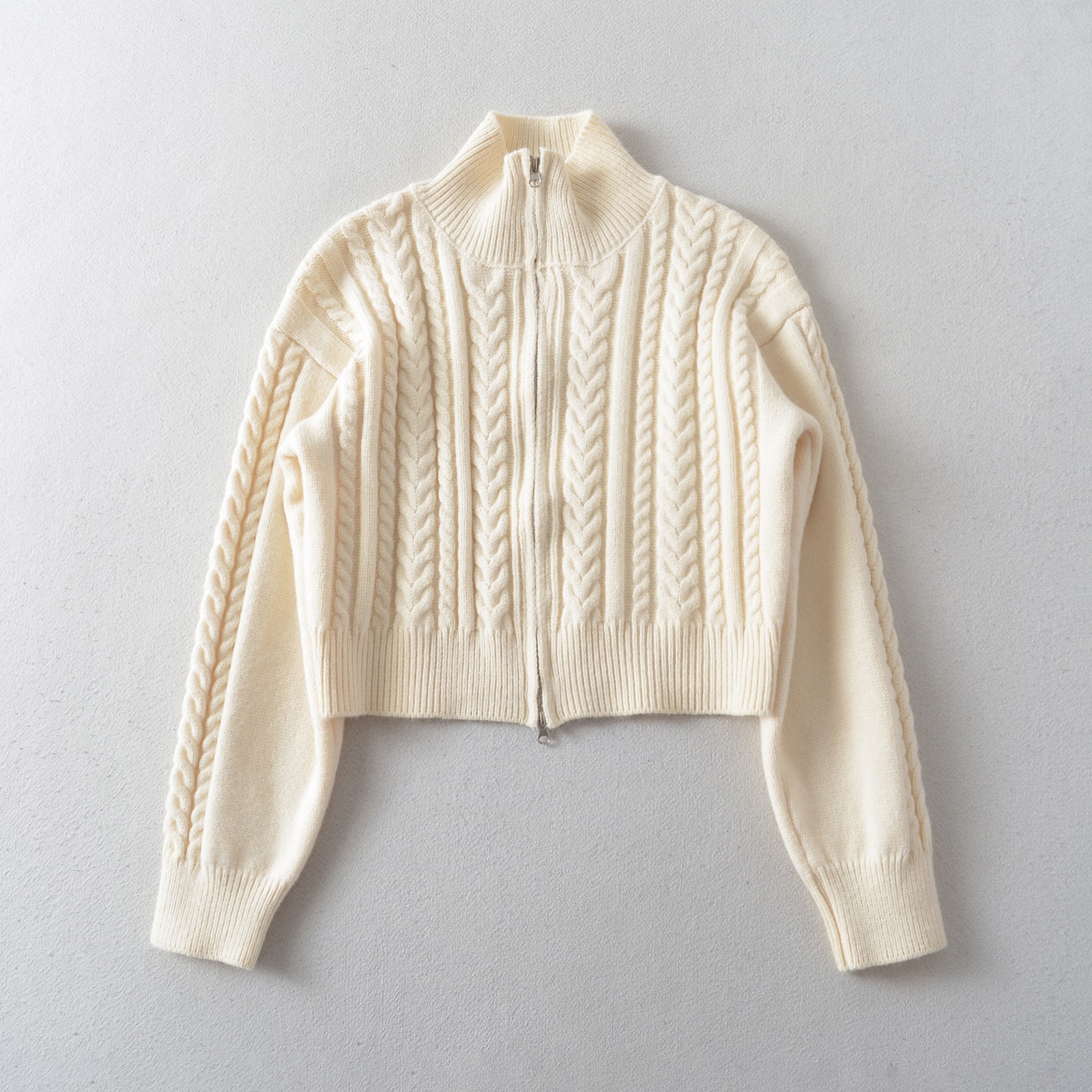 トップス セーター ニットセーター 長袖ハイネック 前開き ダブルジップ ショート丈 かわいい 大人可愛い きれいめ シンプル 上品 おしゃれ かっこいい カジュアル こなれ感 個性的 ラフ ルーズ