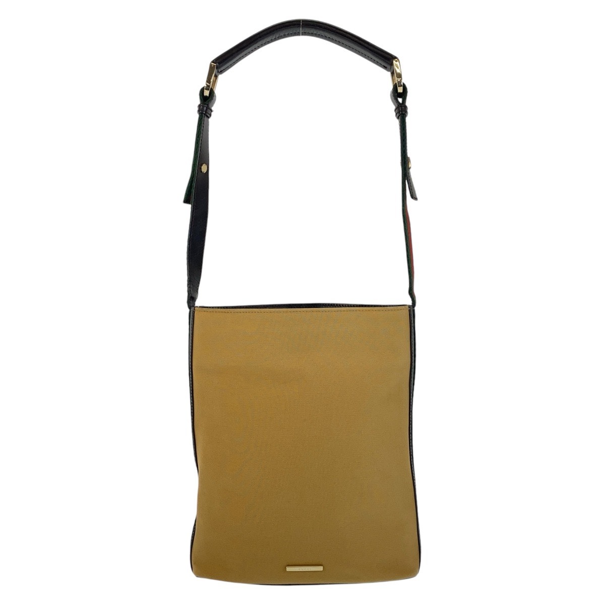 美品 シェリーライン キャメル ブラック 黒 ゴールド金具 キャンバス/レザー 4286 ショルダーバッグ レディース 506376