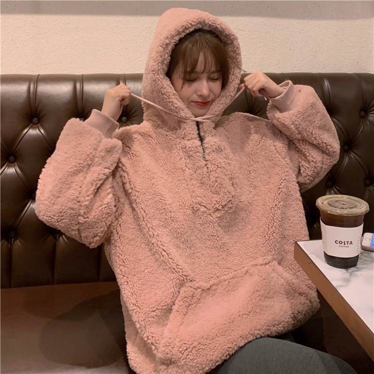 ボア パーカー レディース トップス オーバーサイズ 大きめ 厚手 ファー ウール ボリューム ジップアップ フード 長袖 ドロップショルダー ポケット 綿 か 大人可愛い 韓国 オルチャン 個性的