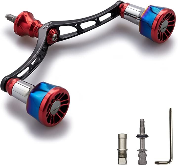 110mm/98mm リール ハンドル シマノ Shimano ダイワ DAIWA 通用 スピニングリール用 Arch 186( レッド(ノブ)＆ブラック(ハンドル), 110mm)