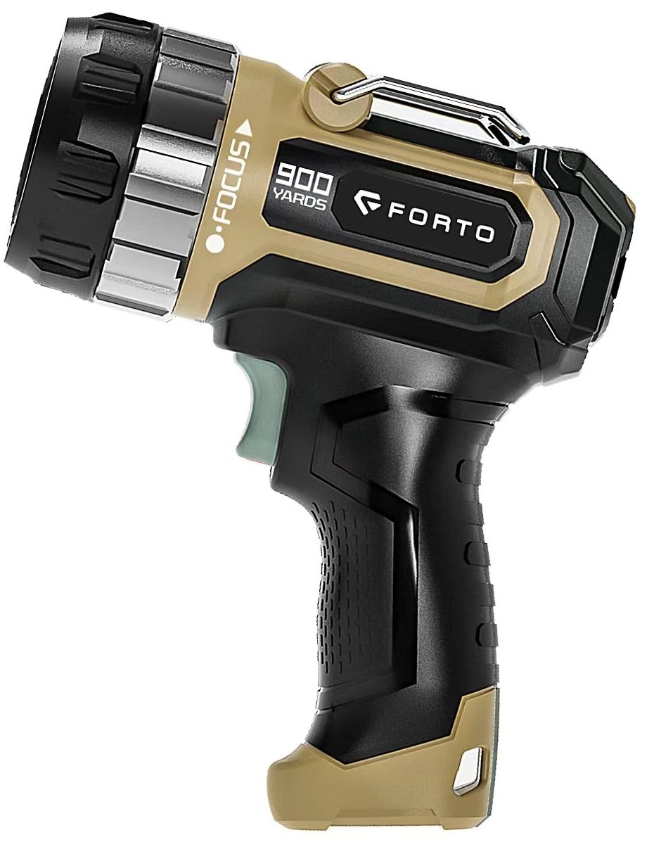 コンパクト充電式ライト スポット照射から広角照射までのフォーカス付 スタンド付 ハンドヘルドスポットライト サーチライト 最大照射距離８２３ｍ ２段階の明るさと点滅の３モード 屋外使用 キャンプ ハイ