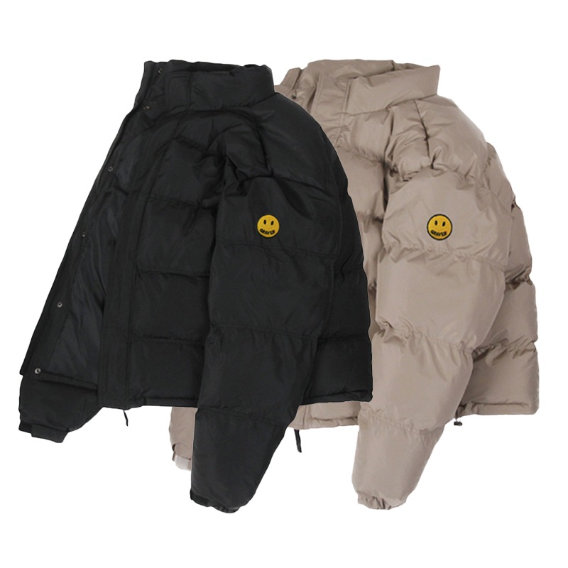 [UNISEX]Dot Smile Embroidery Clip Short Down Jacket_2color