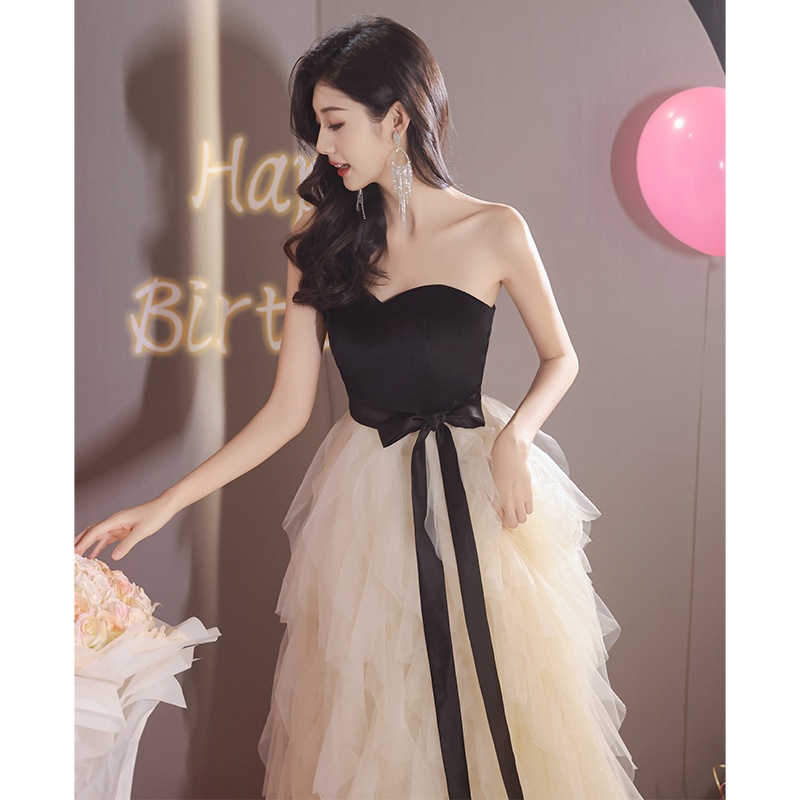 メッシュブとアートテストドレスバンケット付きハイエンド誕生日パーティーイブニングドレス