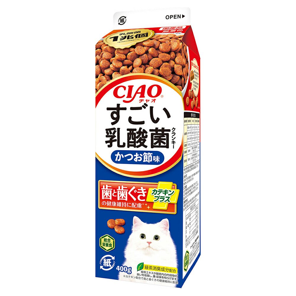 キャットフード　いなば　ＣＩＡＯ　すごい乳酸菌　クランキー牛乳パック　かつお節味　４００ｇX１２個　ＣＲＣ35―15―20―05―40