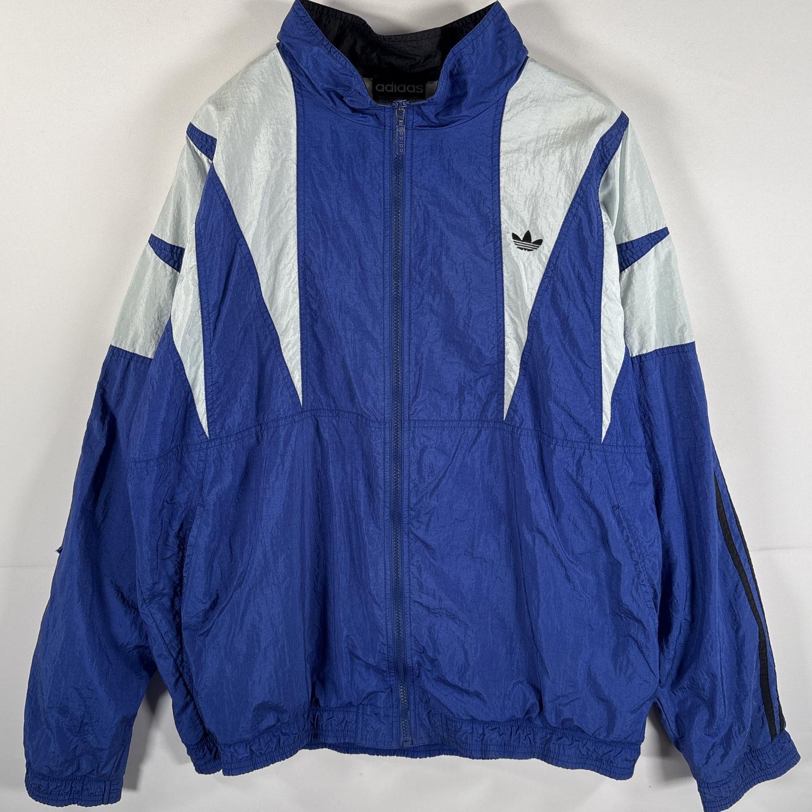 古着 80s/80年代 ヴィンテージ ナイロンジャケット トレフォイルロゴ フルジップ XL ホワイト ブルー メンズ
