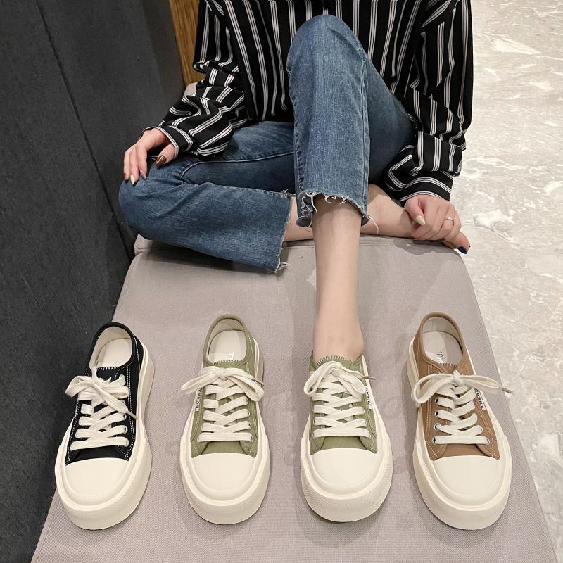 レディース スニーカー ぺたんこシューズ レースアップシューズ フラット 厚底 ラウンドトゥ キャンバス かわいい 大人可愛い シンプル カジュアル おしゃれ かっこいい 存在感 こなれ感 抜け感 春