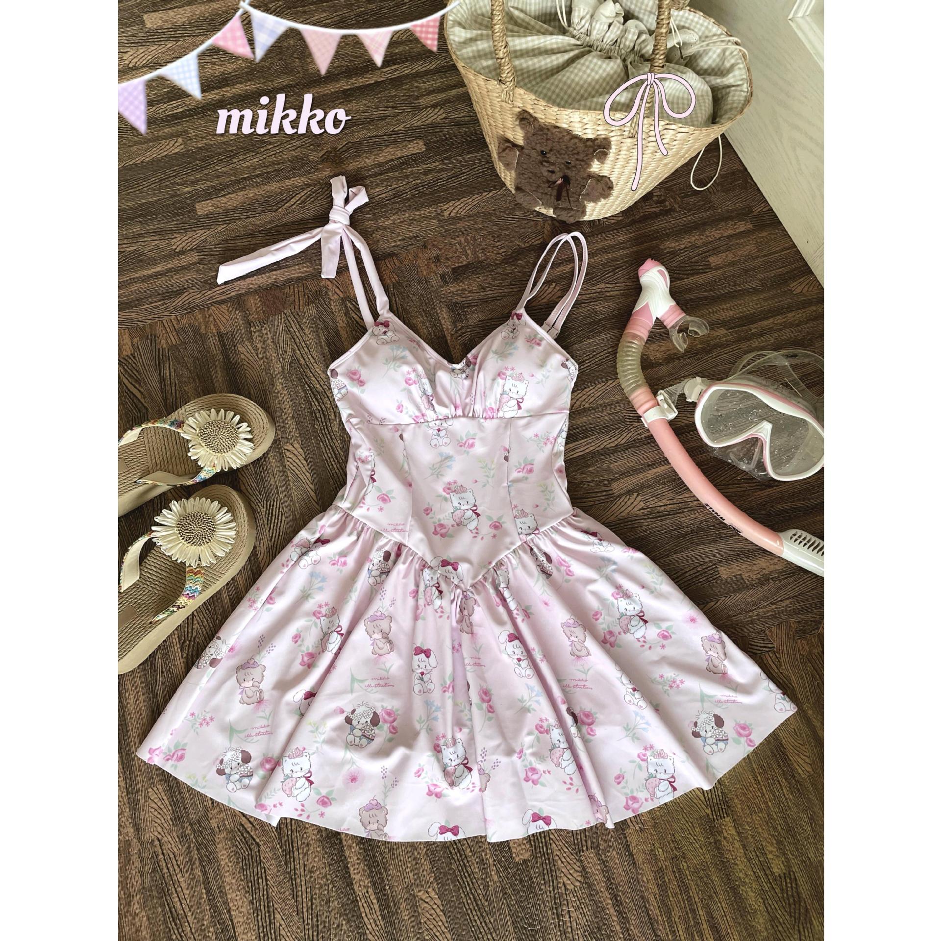【急速出荷】ミッコ 水着花柄ガール水着ワンピースドレスフレンチピンクキュート