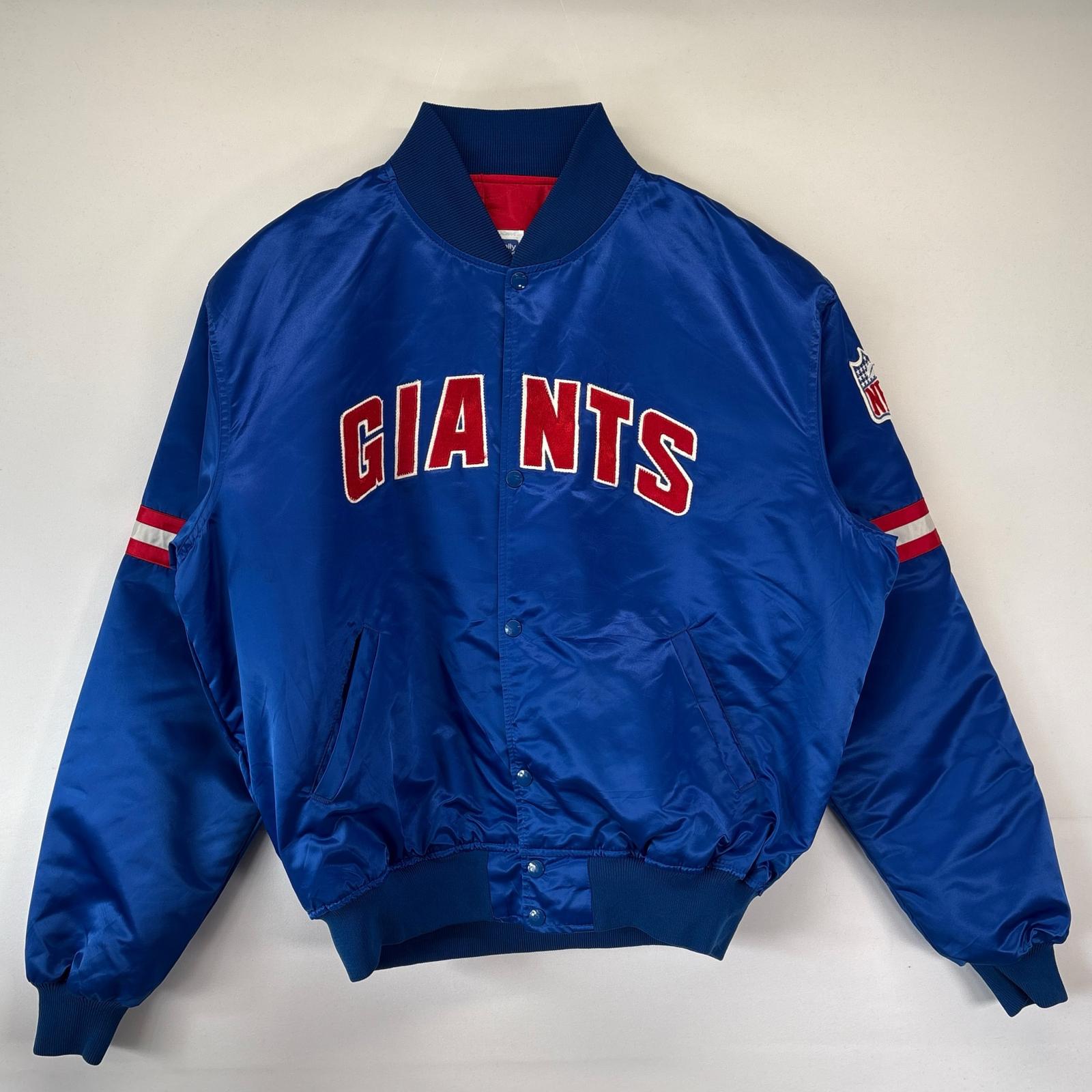 古着 USA製 ナイロンジャケット 大きいサイズ ニューヨーク ジャイアンツ NFL ナイロンスタジャン 2XL ブルー メンズ