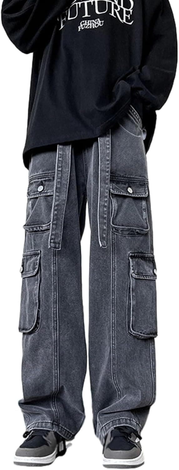 デニムパンツ ジーンズパンツ メンズ ルーズ ストレート マルチポケット レトロ ビックサイズ 男性 ロングパンツ ジップ 大人 ストリート hiphop系 立体裁断 ファッション 厚手 秋物 秋冬