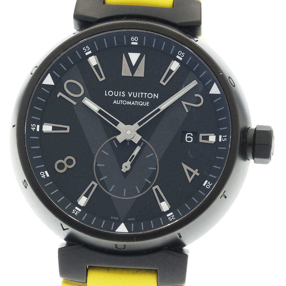 ルイ・ヴィトン LOUIS VUITTON Q1D22 タンブール オールブラック デイト スモールセコンド 自動巻き メンズ 良品 _933984【中古】