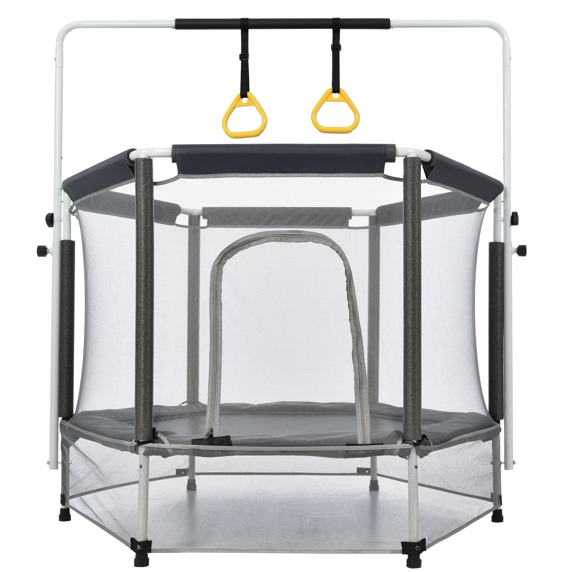 【国内発送Ｍ】1287トランポリン 子供用 安全保護ネット付き 幅140（55inch) 高さ３段階調節 安全ネット付き 鉄棒 吊り輪付き 安全カバー セーフティネット付き スプリング式 大型 家庭用