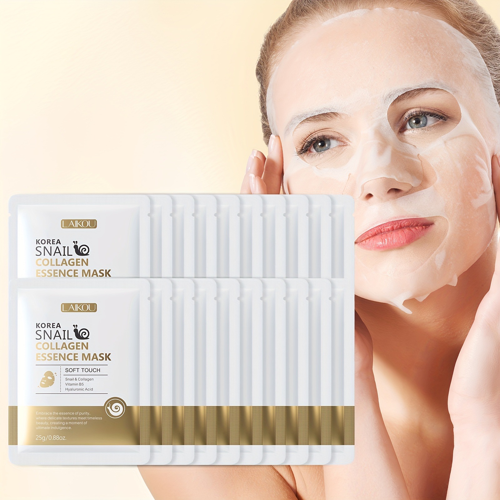LAIGKU韓国カタツムリコラーゲンエッセンスマスク20枚セット - 深い保湿と栄養補給低刺激性ホルムアルデヒドフリーすべての肌タイプに適しており持ち運びが簡単です！