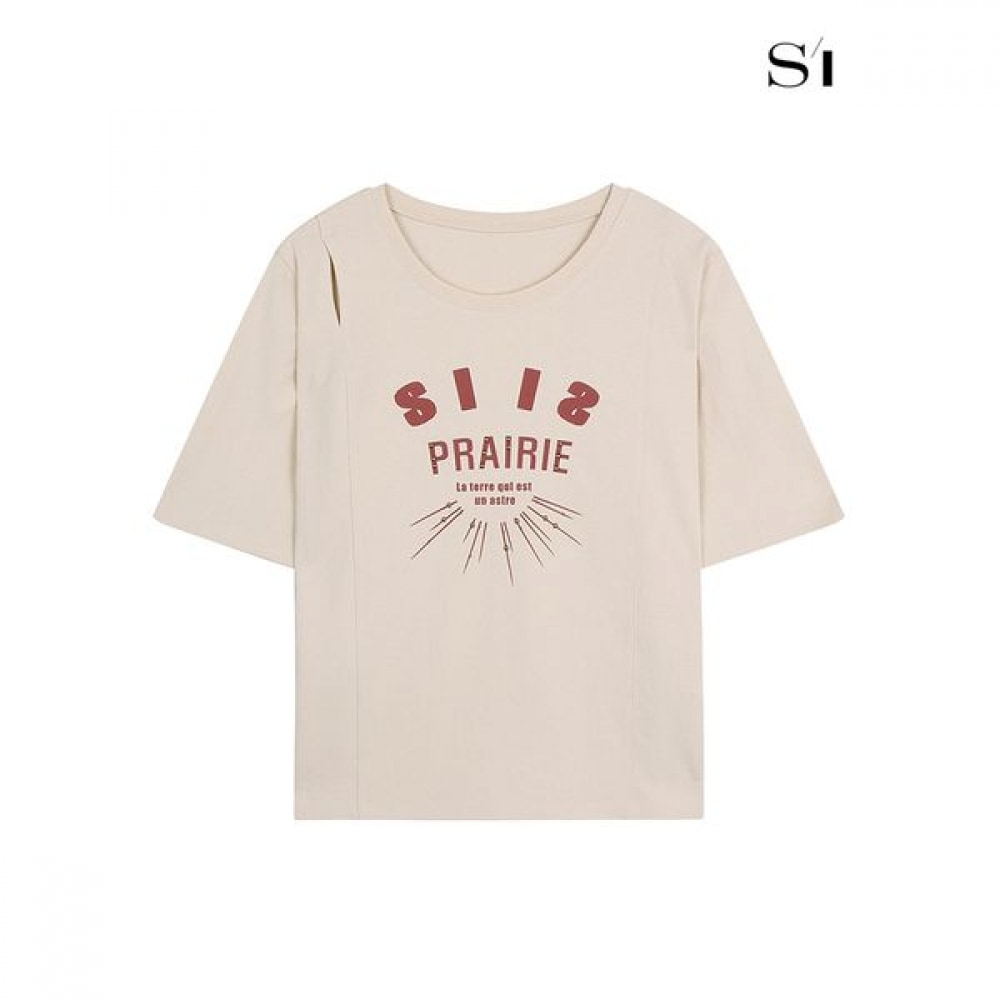 [C] スタッドプリントカットアウトTシャツベージュSGIBF2832