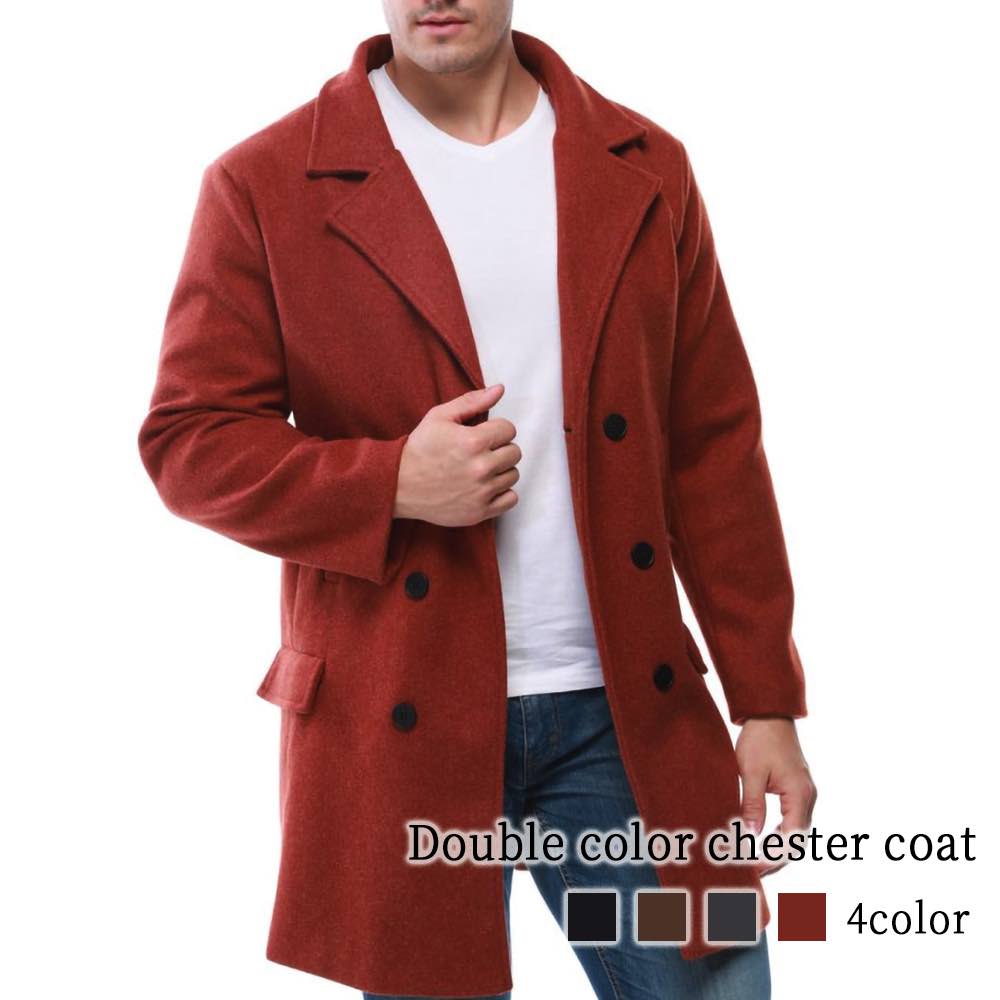 チェスターコート メンズ ダブルカラーチェスターコート アウター 暖かい 秋 ブランド ウール トレンチコート 40代 ピーコート ハーフコート 軽い コート ショート 黒 ジャケット 冬 ロングコー