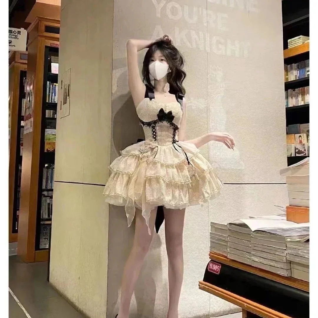 2025年新作店長おすすめ！ワンピース かわいいロリータ キャミソールワンピース プリンセススカート ポンポンスカート レディースファッション