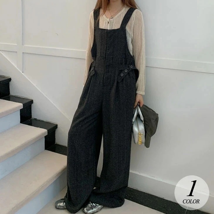 オーバーオール レディース オールインワン ストレート サロペット ワイドレッグ パンツ ボトムス カジュアル オシャレ きれいめ 韓国ファッション