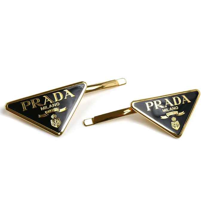 PRADA プラダ 真鍮 ヘアピン トライアングルロゴ 2点セット ヘアアクセサリー 1IF051_2BA6_F0632 レディース 中古 美品
