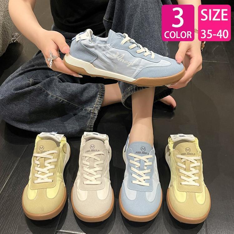 スニーカーレディースかかとが踏めるスニーカーローカットスニーカーカジュアルフラットシューズシンプル紐靴踵が踏めるシューズ