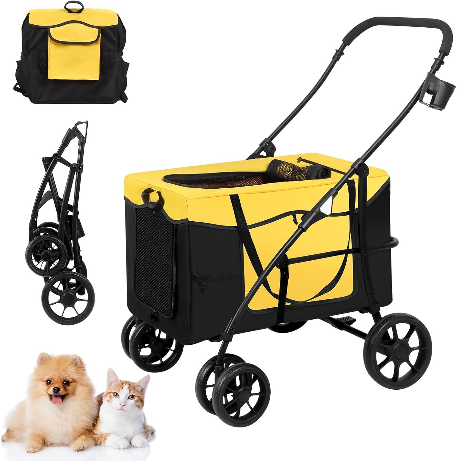 ペットカート 中型犬 分離型 ペットバギー 犬用カート 大型犬 多頭飼い 4輪ベビーカー 折りたたみ 前輪360 後輪ブレーキ付 散歩/旅行/介護用 軽量 コンパクト 取り外し可能 飛び出し防止 小