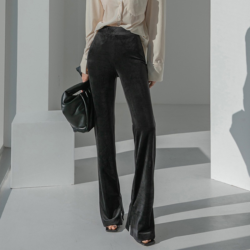 P2544 ベルベット スリム ブーツカット パンツ