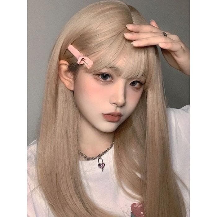 【超お得1つ買うと10個もらえる】[今日は安い-出荷が早い]ウィッグ フルウィッグ 長髪 ゴールド ストレート ロングウィッグ ぱっつん前髪 ハロウィン 原宿風 かつら コスプレ 仮装 大人用 普段使