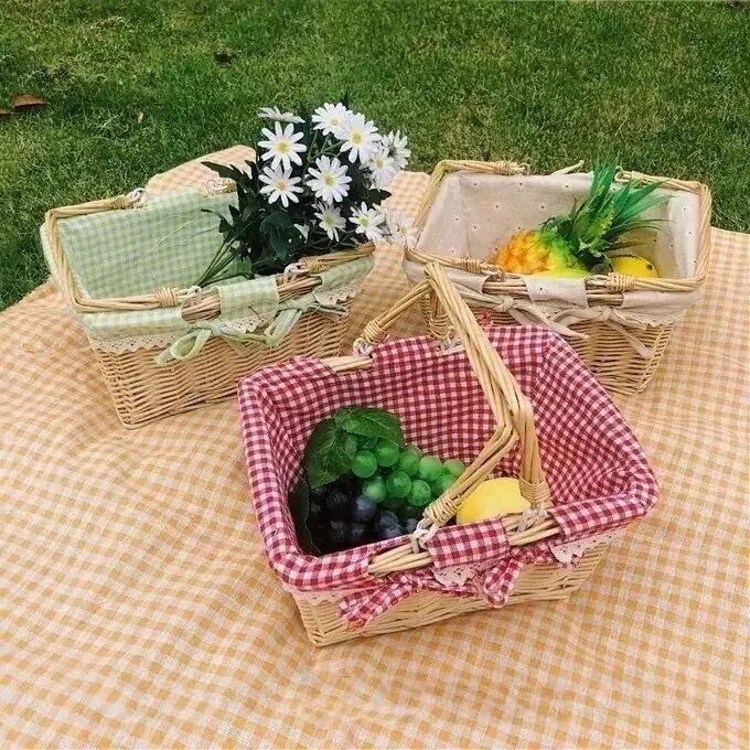【20点セット】メガ割生地籐ピクニックバスケット フルーツバスケット 収納バスケット 韓国インテリア　韓国雑貨　収納　小物413