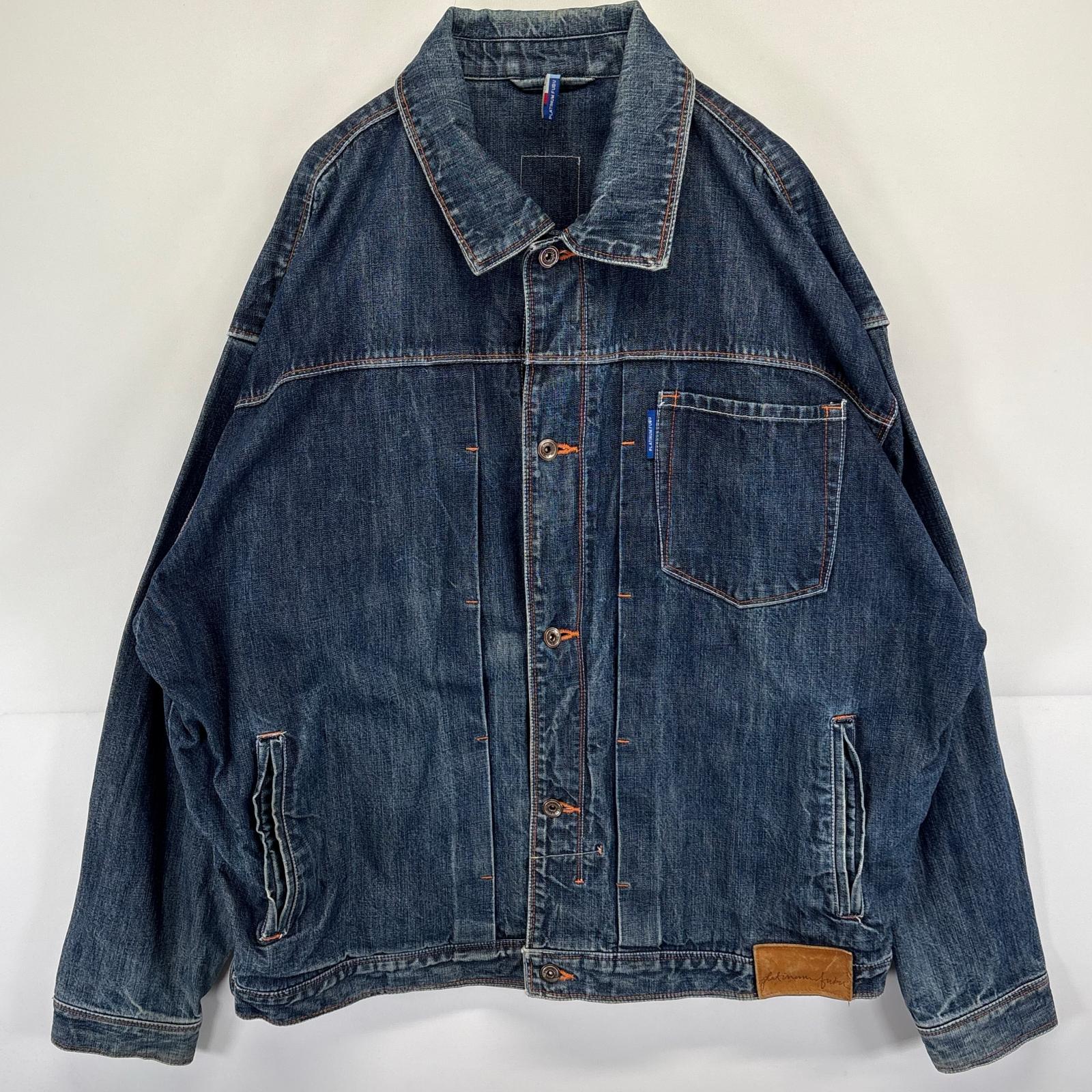 古着 90s/90年代 プラチナムフブ PLATINUM FUBU デニムジャケット バックプリント キャラクター ヒップホップ ブルー メンズ