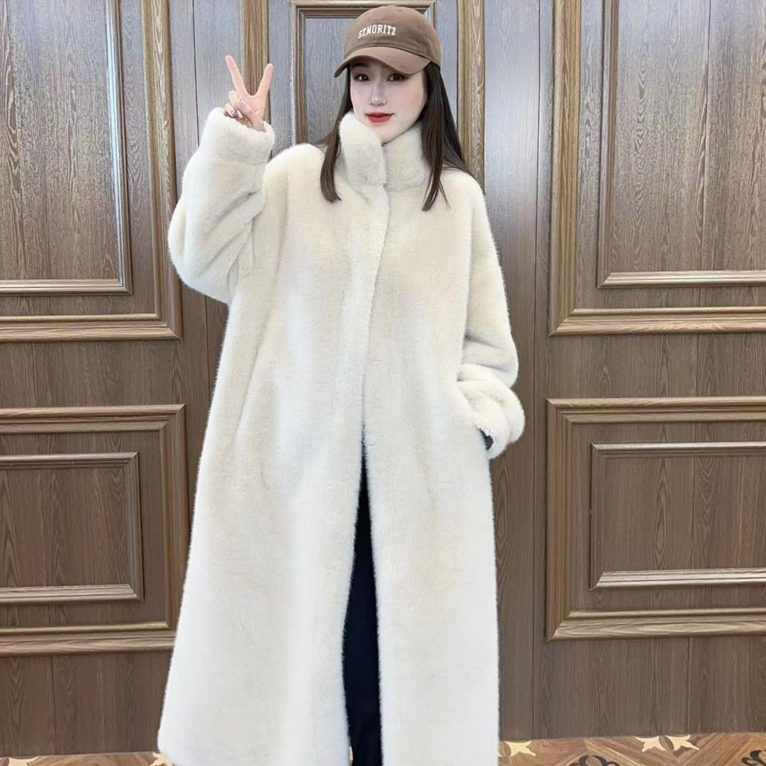 2024冬新スタイルレディースロングコートレイジースタイルファッショントレンドレディースロングコート高級スタンドカラーネットセレブファー