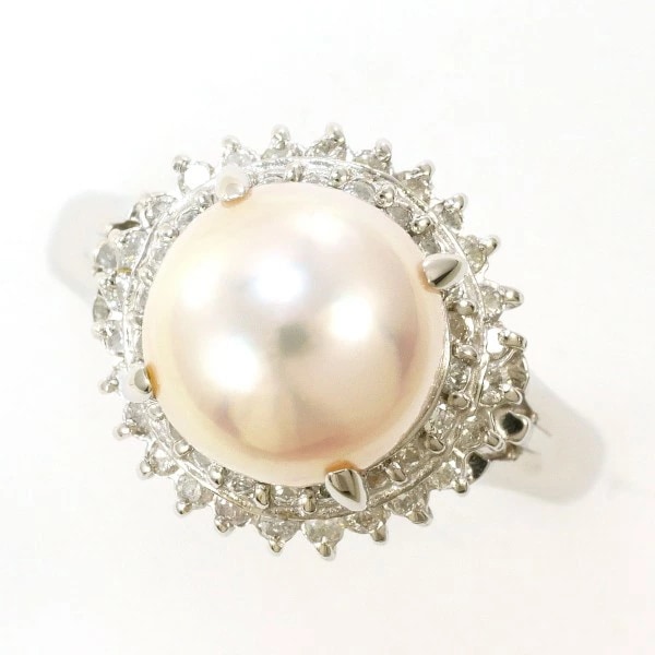 PT900 プラチナ リング 13号 パール(真珠) 約9mm ダイヤ 0.30 ジュエリー 中古