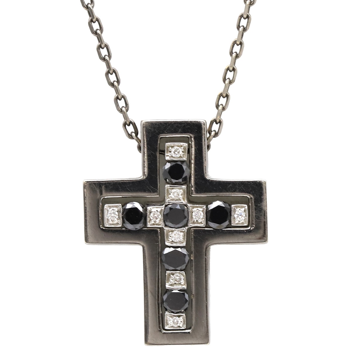 ダミアーニ DAMIANI ネックレス ベルエポック S K18WG ブラックダイヤモンド ダイヤモンド ホワイトゴールド ペンダント 750 クロス 十字架 ブルニート加工 【中古】