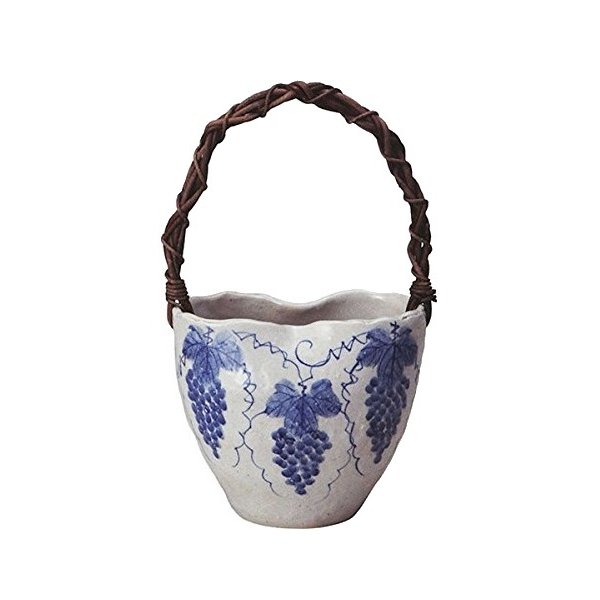 ぶどう絵変形つる付花入 （信楽焼花瓶花入れ花器壺壷一輪挿しフラワーベースI）