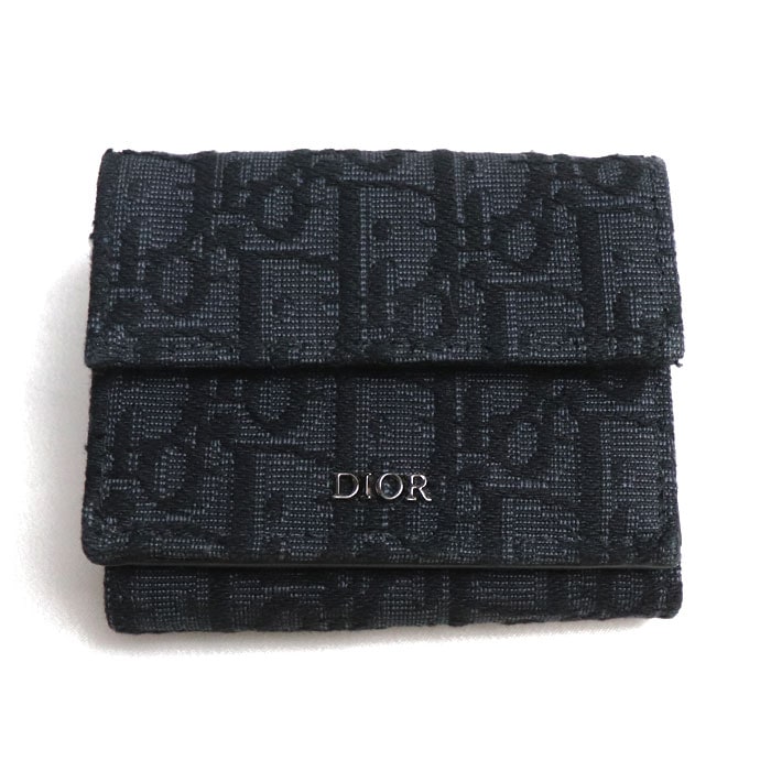 Dior ディオール オブリーク ジャカード トロッター 三つ折り財布 ブラック 2OBBC110YSE レディース 中古 美品