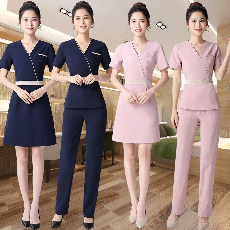 美容室技術者ユニフォーム 2023春夏 美容室 足湯サウナ 足つぼマッサージ マッサージ半袖サロペット