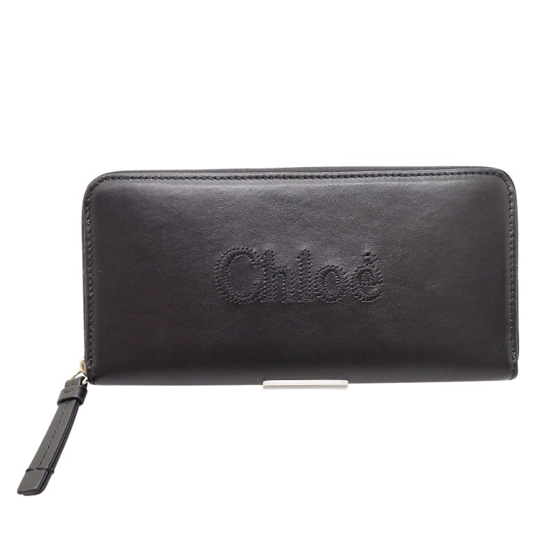 ロングジップウォレット CHC23AP970I10001 長財布 カーフ ブラック 黒 ゴールド金具 レディース【ABランク】