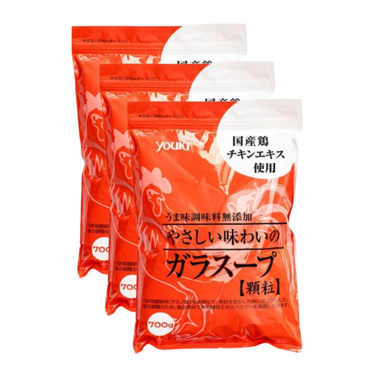 ユウキ食品 やさしい味わいのガラスープ 700g 3袋 業務用 化学調味料無添加のガラスープ ユウキ 食品 ガラスープ 化学調味料 保存料 着色料 香料 無添加 ガラ