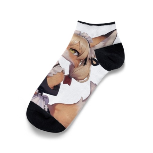 【文字入れ可能受注生産】キツネの女の子　メイド　ケモナー くるぶしソックス